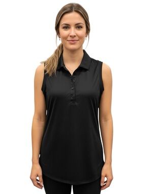 CQC Black Sleeveless Polo Tank - Classic Collared Performance Top Size L
